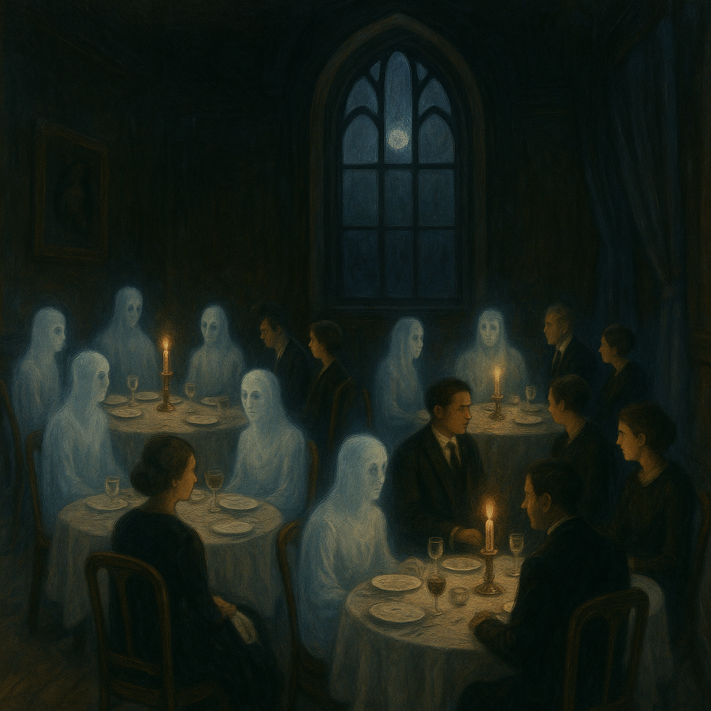 Uninvited ghosts in the dinner in haunted houses