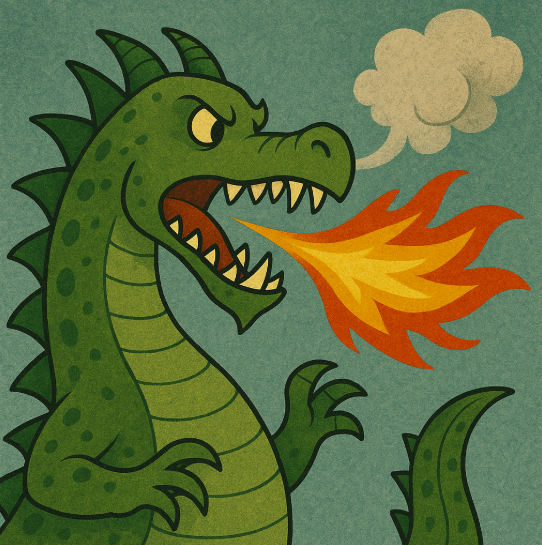 The dragon had big sharp teeth and spikes on his body.