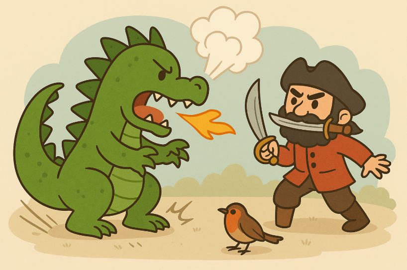 Custard fighting fiercely with Pirate