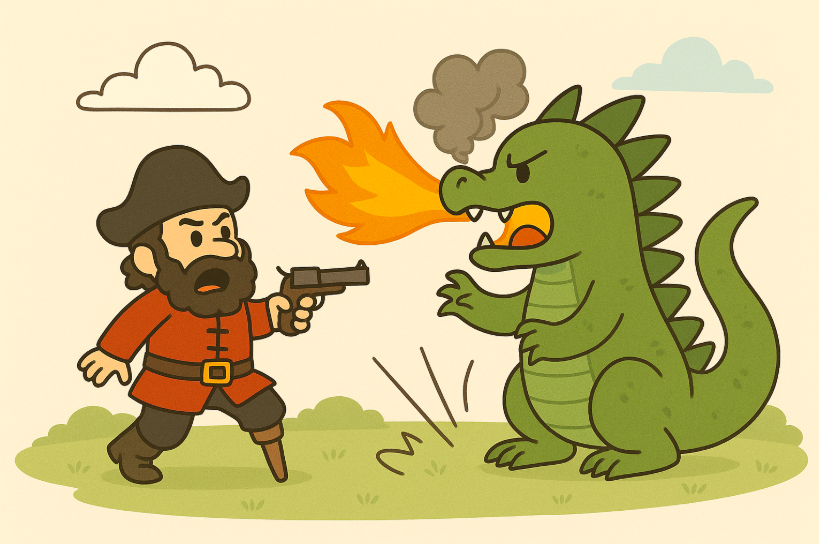 The pirate fighting with Custard