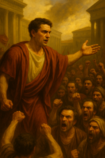 Antony addressing the crowd and speaking at Caesar's funeral