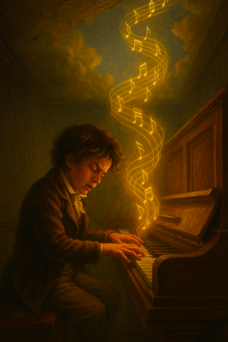 Each perfect note tumbling up through the roof to tickle the toes of angels who’s harps couldn’t hold half the passion that was held in the hands of a young boy who was hard of hearing.