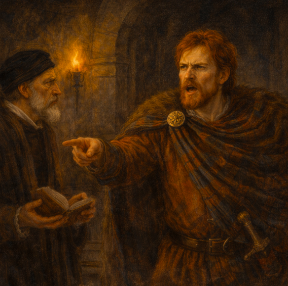 Macbeth humiliates the messenger who informs him about the birnam wood moving